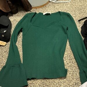 LOFT Emerald Green Ribbed Bell-Sleeve Sweater